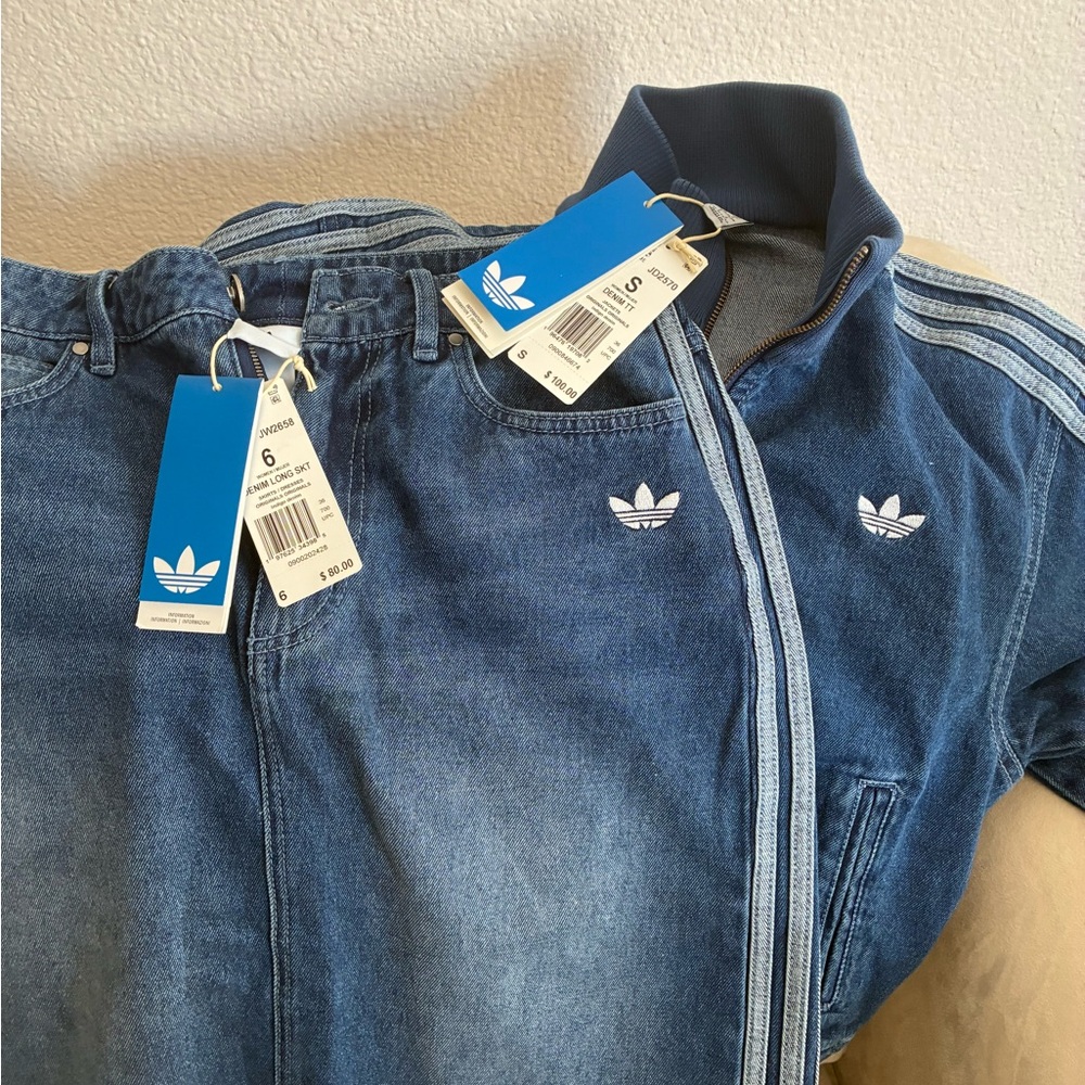 Adidas Indigo Denim Jacket and Skirt. Jacket S Skirt 6